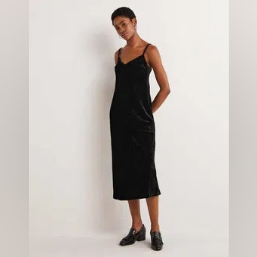 BODEN Black Velvet Slip Midi Dress Size 4